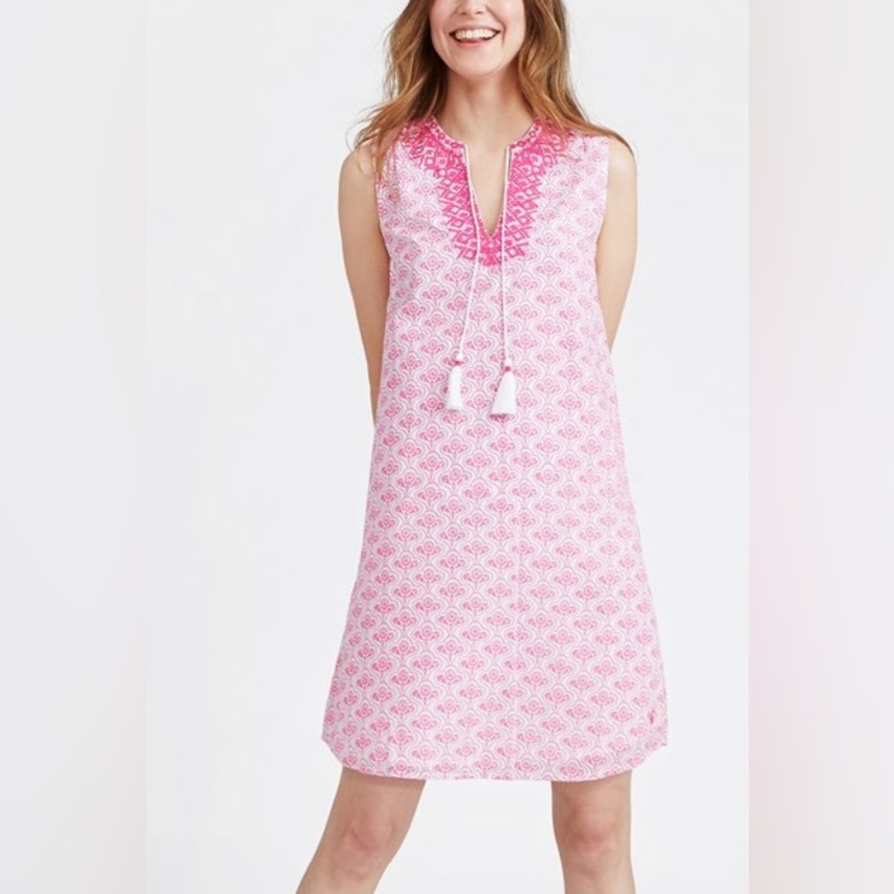 Joules Pink Daisy Foulard Oriella Dress Size US 12 sleeveless embroidered Boho